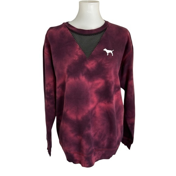 PINK Victoria's Secret Tops - PINK Victoria's Secret Red Sweatshirt with Mesh V-neck Chest Detail